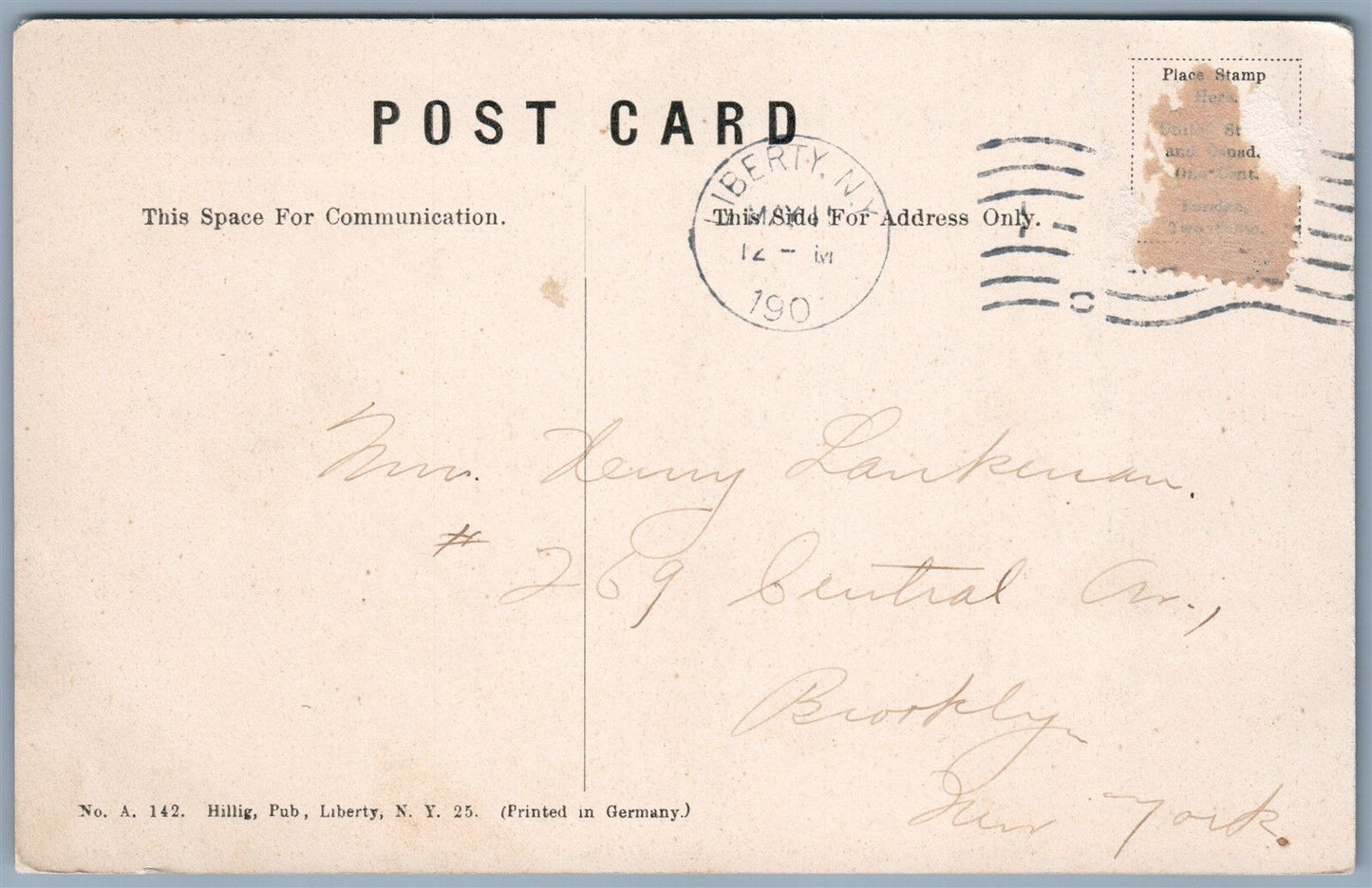 LIBERTY NY FROM LANCASHIRE INN ANTIQUE POSTCARD