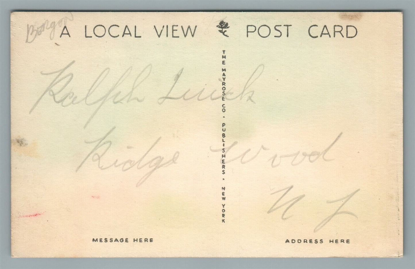 RIDGEWOOD NJ B.P.O.E. 1455 VINTAGE POSTCARD
