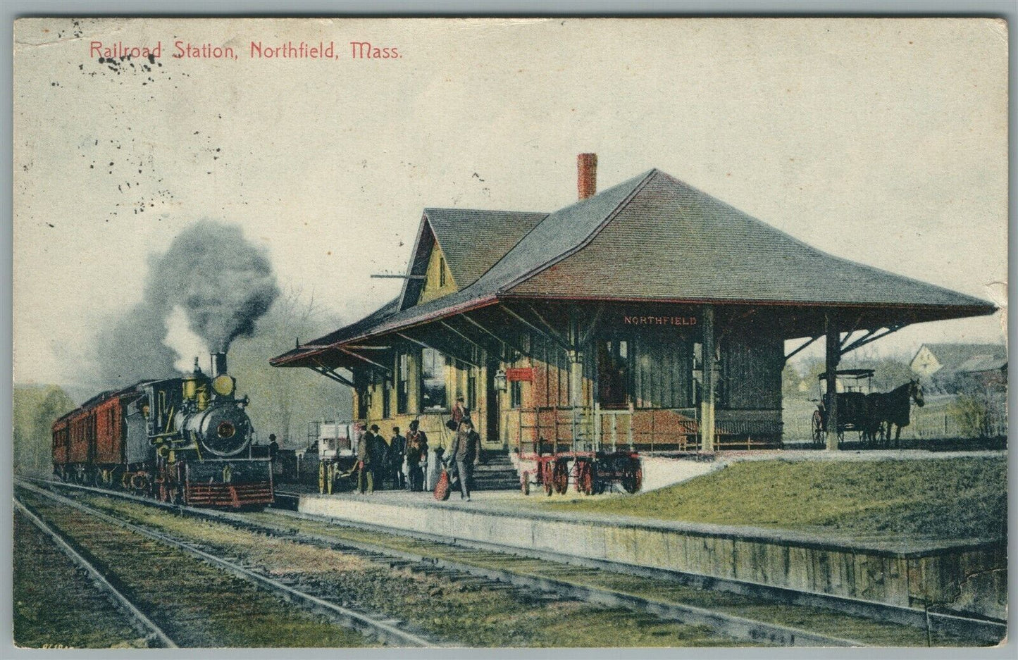 NORTHFIELD MA RAILROAD STATION RAILWAY TRAIN DEPOT ANTIQUE POSTCARD