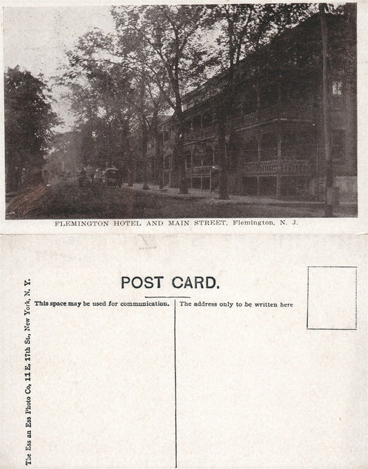 FLEMINGTON N.J. HOTEL & MAIN STREET ANTIQUE POSTCARD