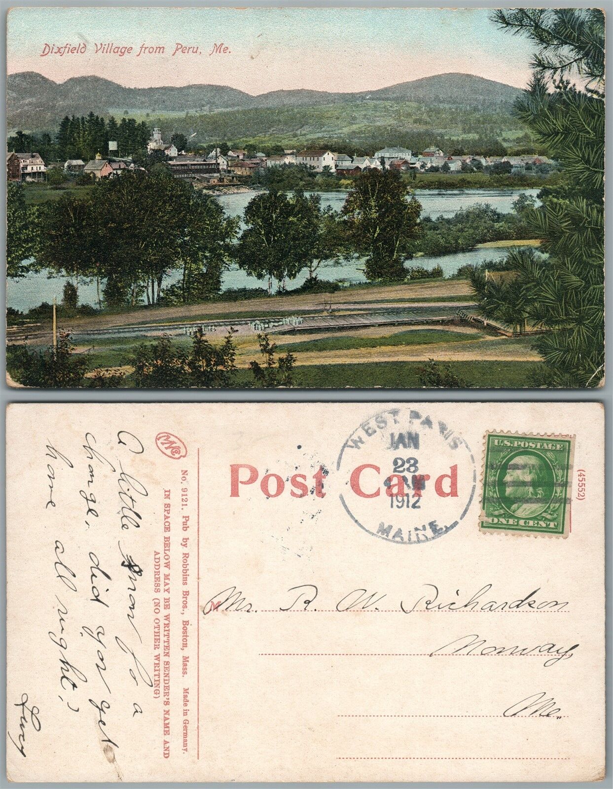 DIXFIELD VILLAGE FROM PERU ME 1912 ANTIQUE POSTCARD