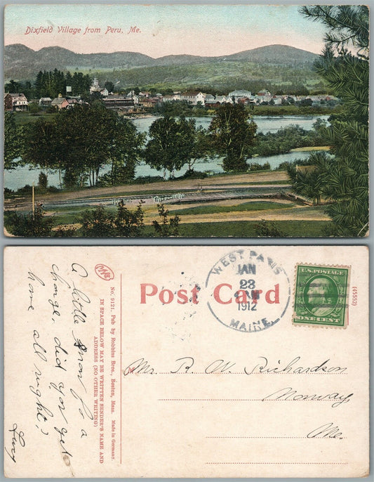 DIXFIELD VILLAGE FROM PERU ME 1912 ANTIQUE POSTCARD