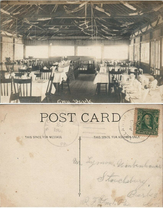 RESTAURANT INTERIOR GLEN YORK ANTIQUE 1905 RPPC REAL PHOTO POSTCARD