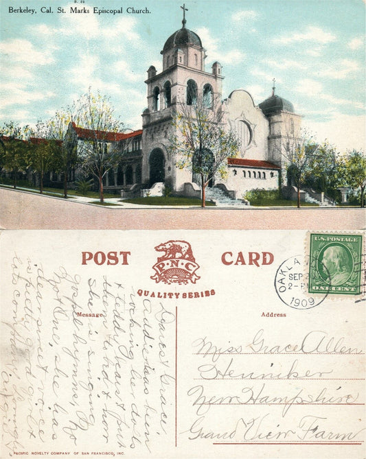 BERKELEY CA ST.MARK'S EPISCOPAL CHURCH 1909 ANTIQUE POSTCARD