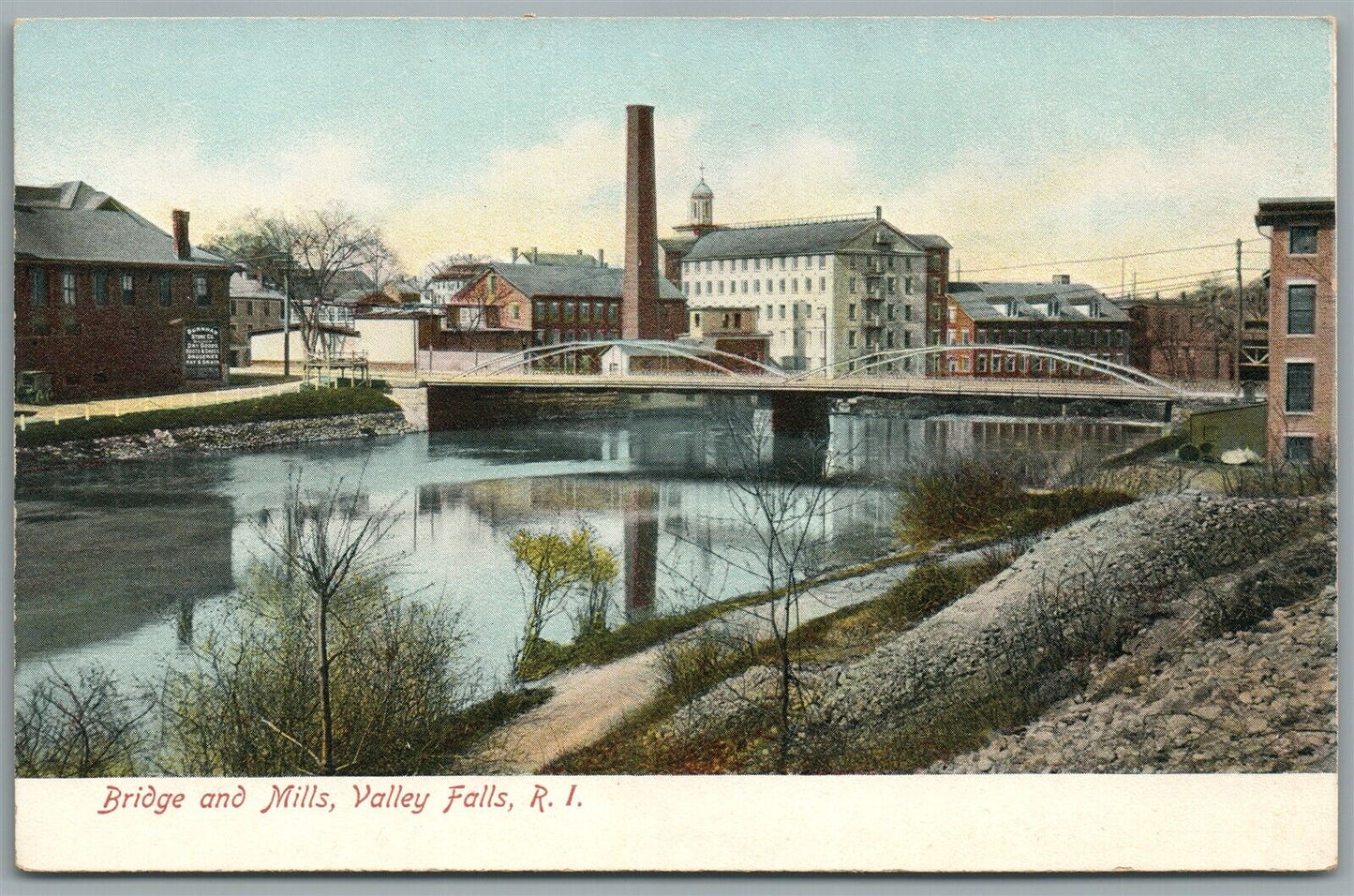 VALLEY FALLS RI BRIDGE & MILLS ANTIQUE POSTCARD