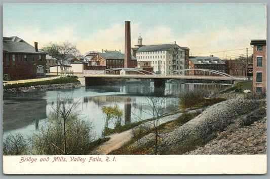 VALLEY FALLS RI BRIDGE & MILLS ANTIQUE POSTCARD