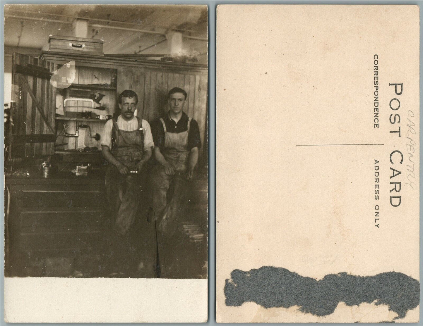 WORKERS IN WORK SHOP ANTIQUE REAL PHOTO POSTCARD RPPC