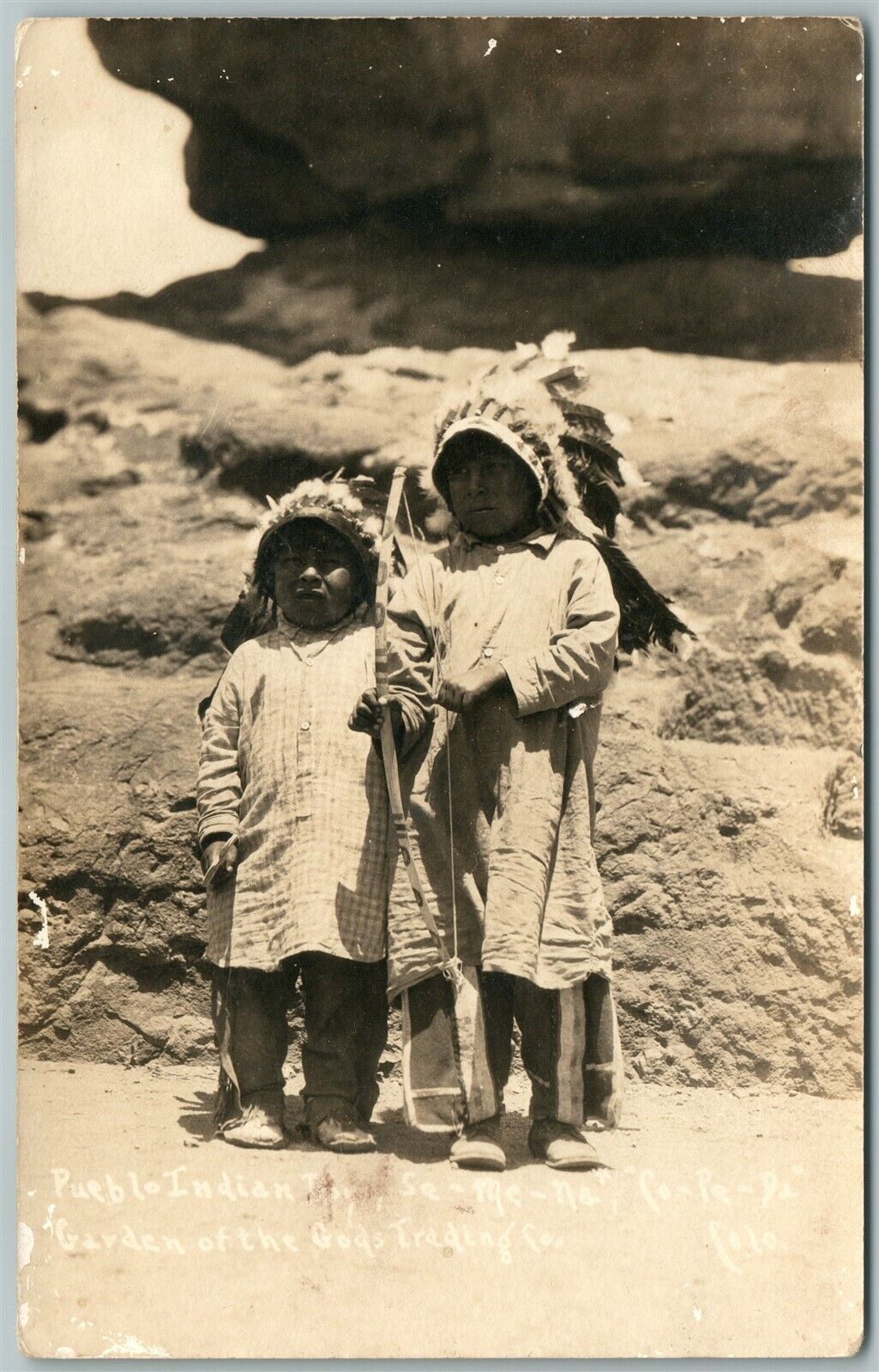 PUEBLO INDIAN KIDS GARDEN OF GODS CO ANTIQUE REAL PHOTO POSTCARD RPPC