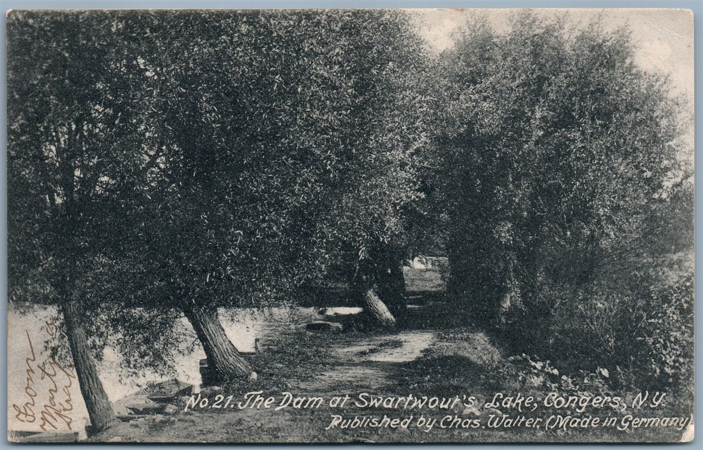 CONGERS NY DAM OF SWARTWOUT LAKE UNDIVIDED ANTIQUE POSTCARD