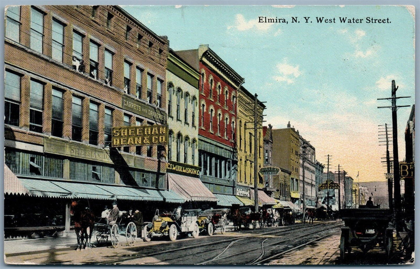 ELMIRA NY WEST WATER STREET 1914 ANTIQUE POSTCARD