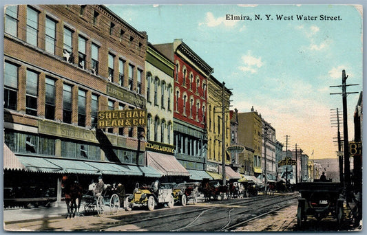ELMIRA NY WEST WATER STREET 1914 ANTIQUE POSTCARD