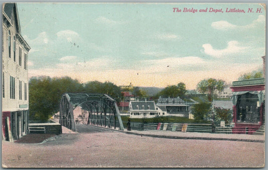 LITTLETON NH BRIDGE & RAILROAD STATION RAILWAY DEPOT ANTIQUE POSTCARD