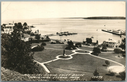 MACKINAC ISLAND MI YACHT BASIN VINTAGE REAL PHOTO POSTCARD RPPC