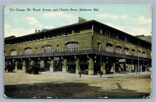 BALTIMORE MD THE GARAGE MT.ROYAL AVE & CHARLES STREET 1910 ANTIQUE POSTCARD