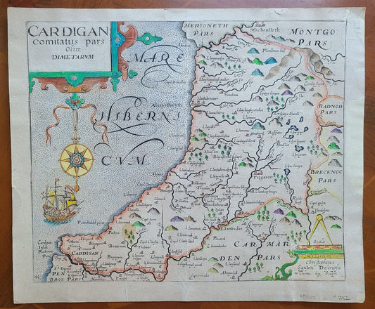 1637 CARDIGAN ENGLAND ANTIQUE MAP size 12 by 14" ORIGINAL