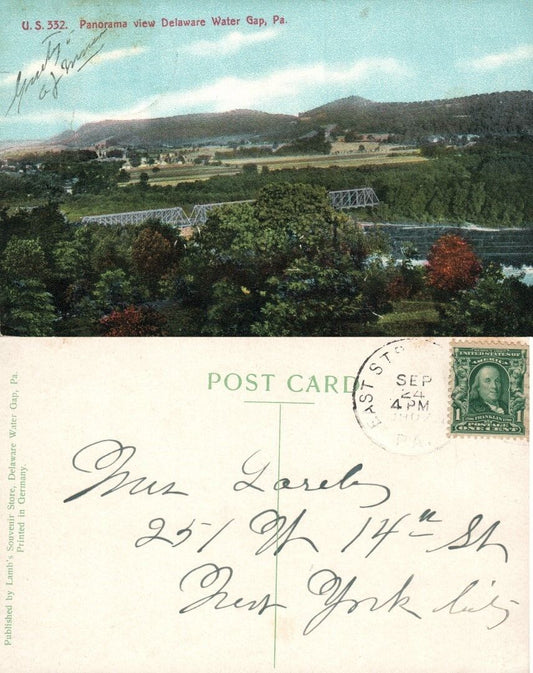 DELAWARE WATER GAP PA PANORAMA VIEW 1907 ANTIQUE POSTCARD