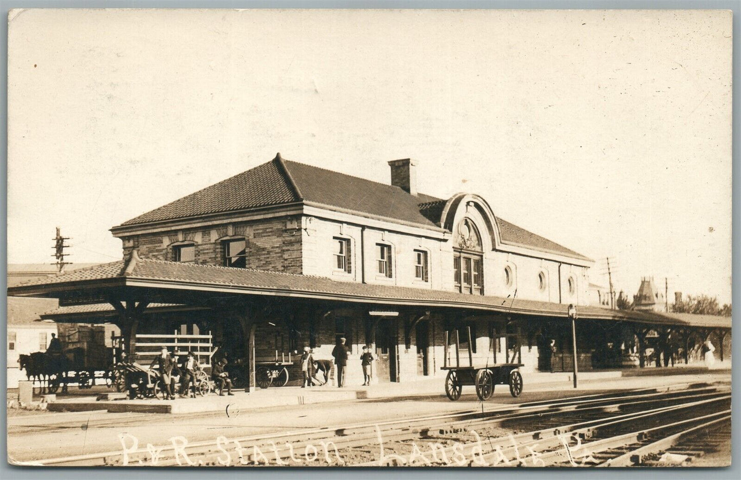 LANSDALE PA RAILROAD STATION RAILWAY DEPOT ANTIQUE REAL PHOTO POSTCARD RPPC