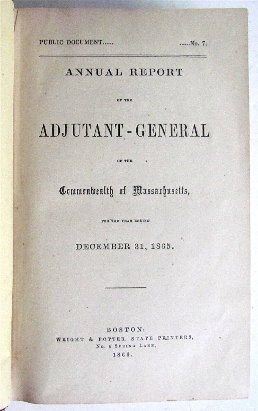 1866 ANNUAL REPORT of ADJUTANT GENERAL of MASSACHUSETTS antique AMERICANA