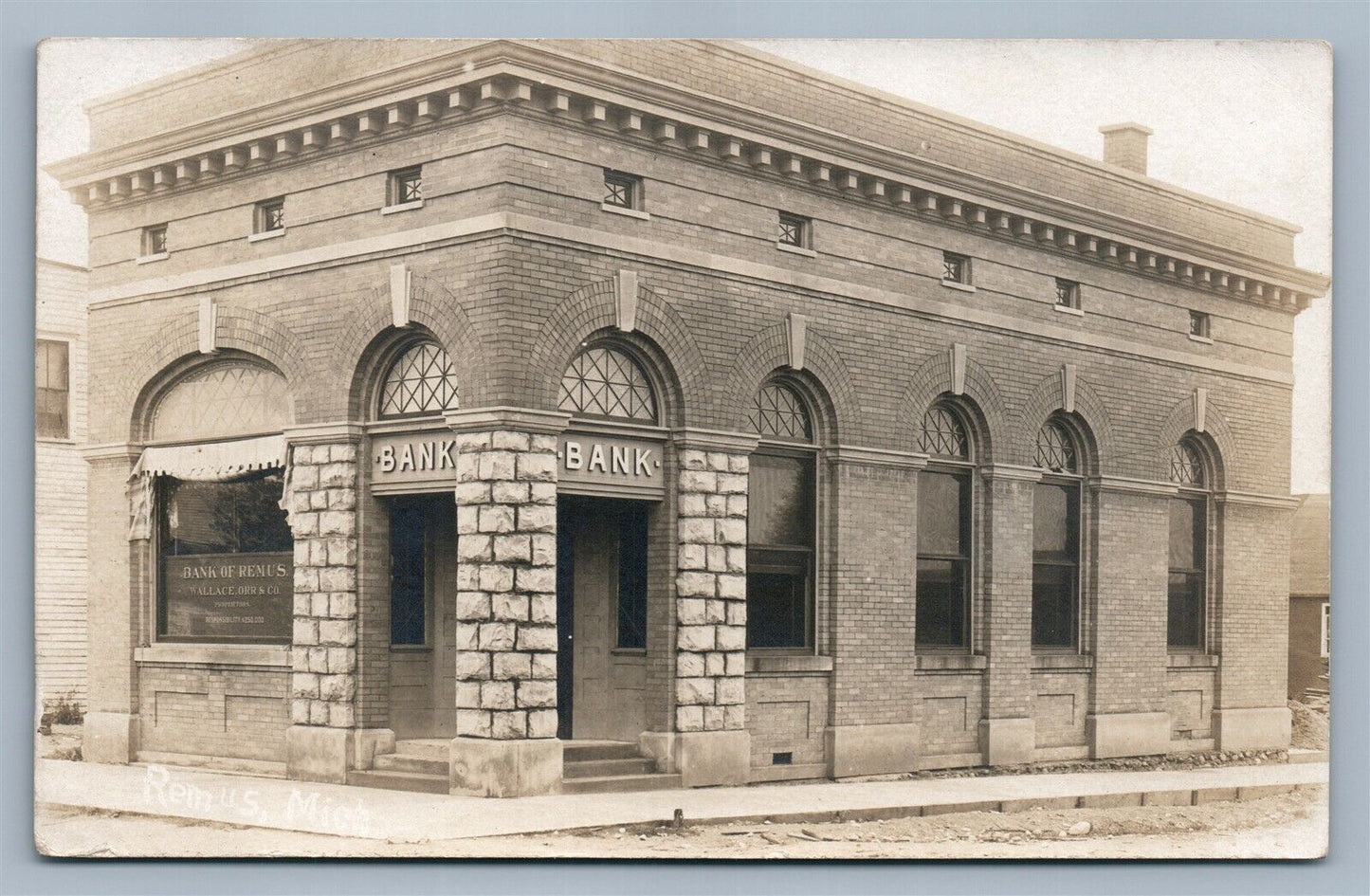 REMUS MI BANK ANTIQUE REAL PHOTO POSTCARD RPPC