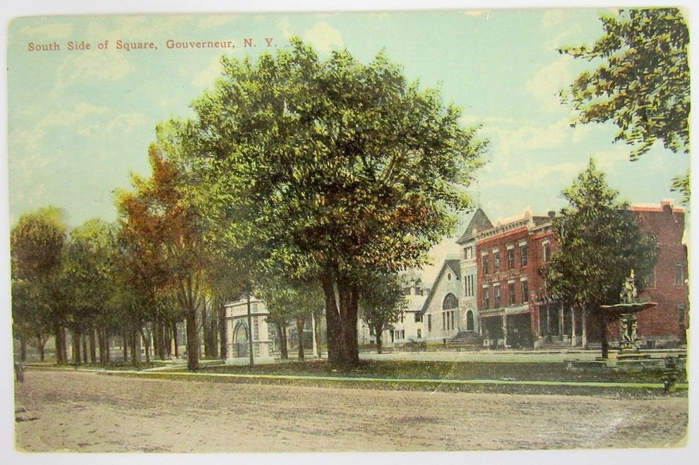 ANTIQUE 1910 POSTCARD - SOUTH SIDE OF SQUARE GOUVERNEUR N.Y. CORK CANCEL