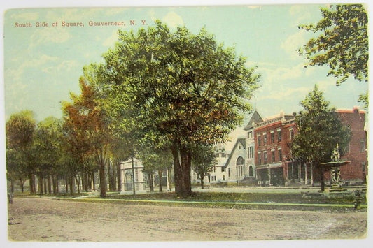 ANTIQUE 1910 POSTCARD - SOUTH SIDE OF SQUARE GOUVERNEUR N.Y. CORK CANCEL
