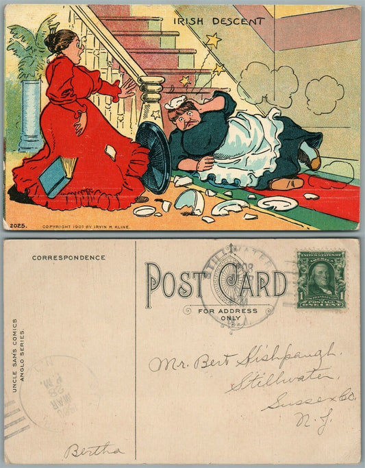 IRISH DESCENT 1908 ANTIQUE COMIC POSTCARD
