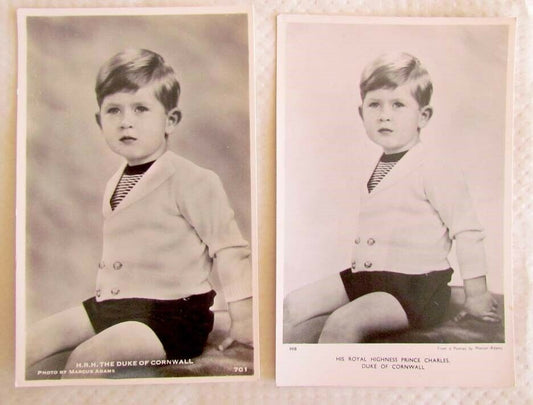 2 VINTAGE RPPC REAL PHOTO POSTCARDS BRITISH DUKE OF CORNWALL PRINCE CHARLES