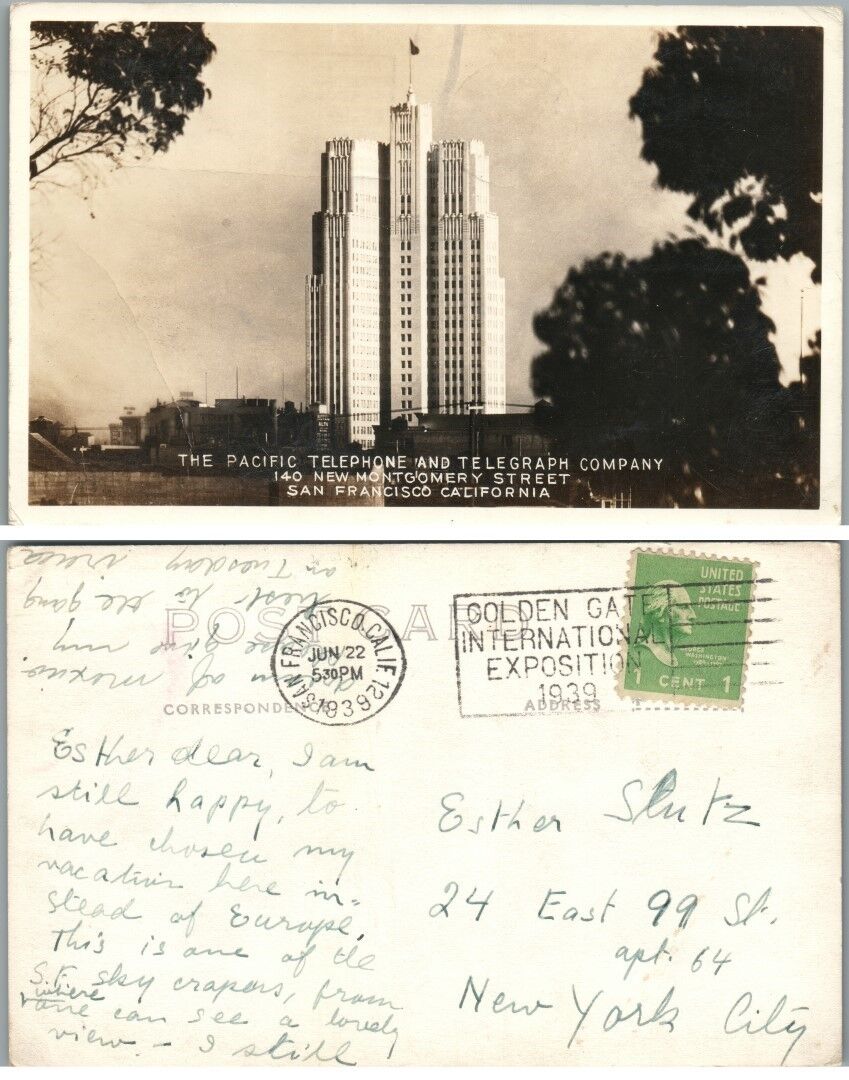 PACIFIC PHONE & TELEGRAPH SAN FRANCISCO CA VINTAGE 1939 RPPC REAL PHOTO POSTCARD