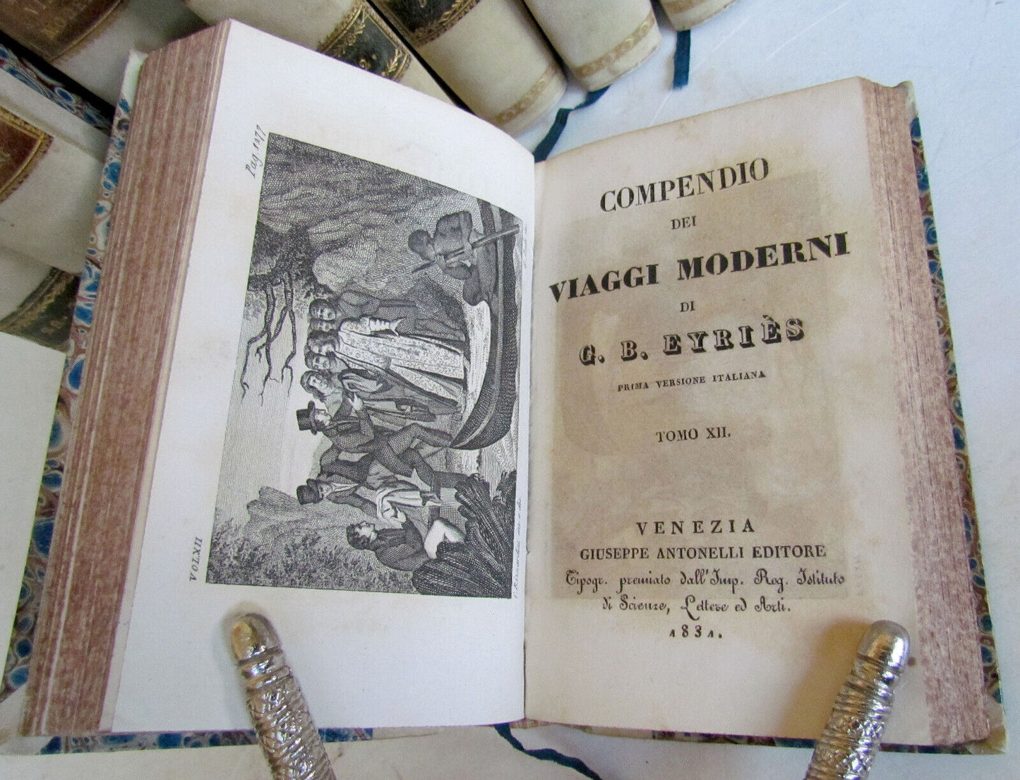 1830-1834 COLLECTION OF TRAVELS 20 VOLUMES antique Compendio dei viaggi moderni