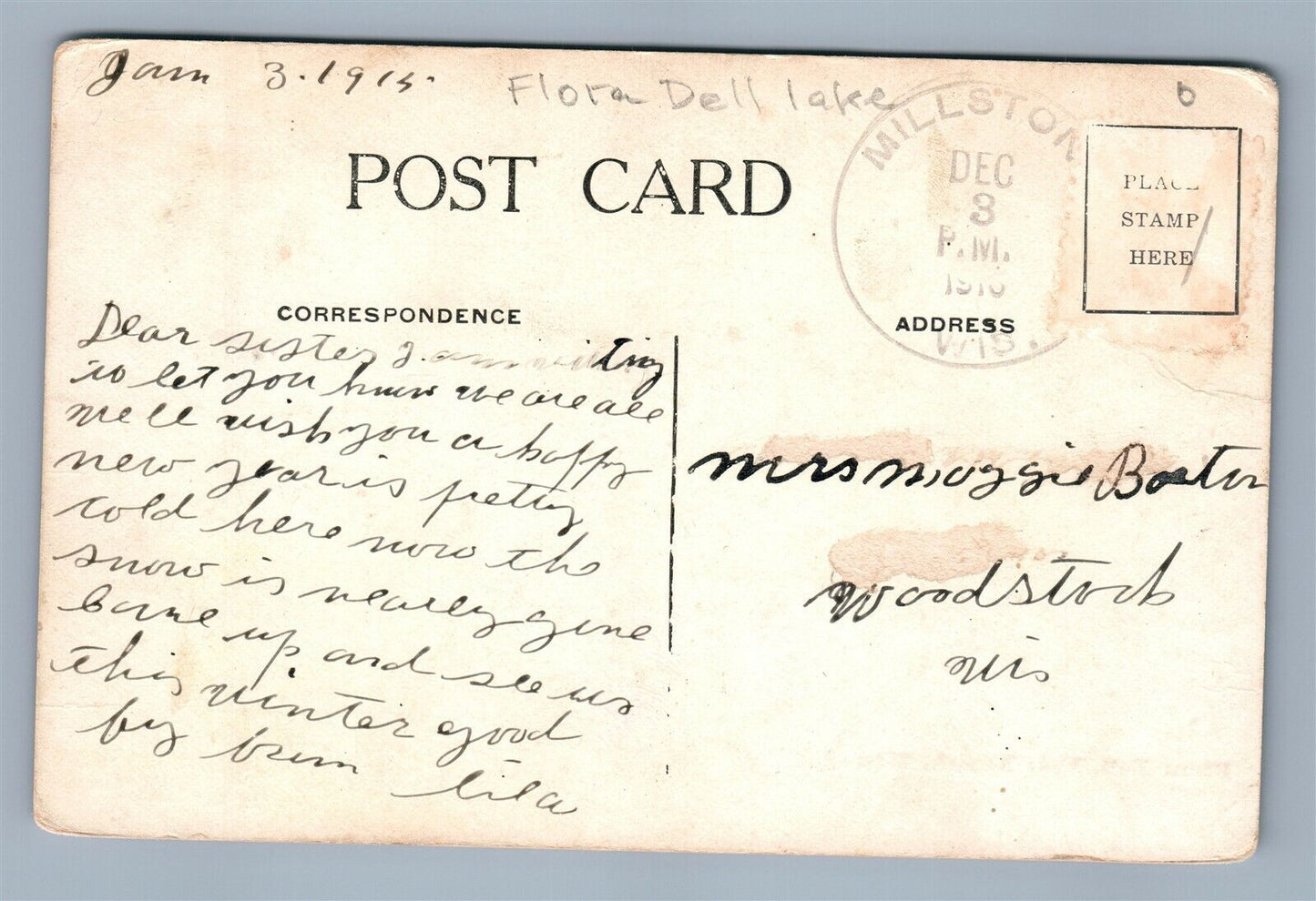 TOMAH WI FLORA DELL LAKE ANTIQUE POSTCARD