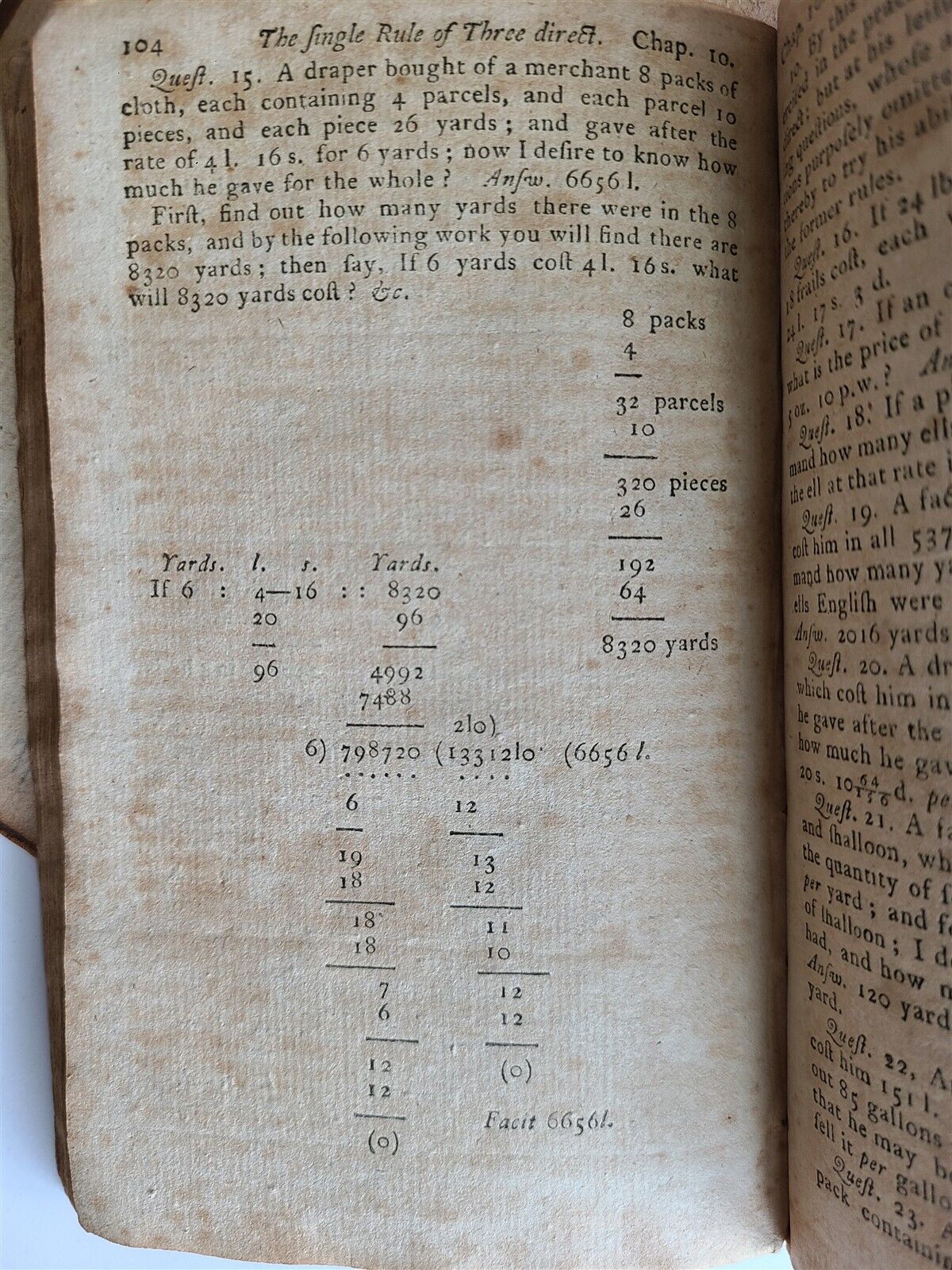 1787 ARITHMETIC COCKER'S in ENGLISH antique 18th CENTURY