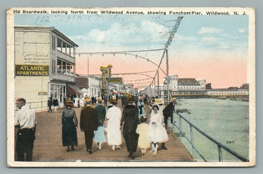WILDWOOD NJ BOARDWALK SHOWING FUNCHASE PIER ANTIQUE POSTCARD