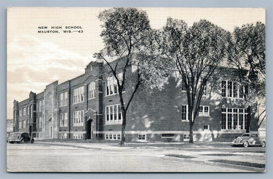 MAUSTON WI NEW HIGH SCHOOL VINTAGE POSTCARD