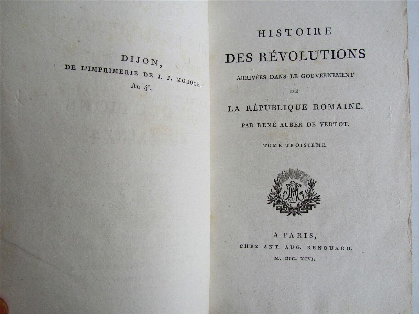 1796 SET of 4 HISTORY of REVOLUTIONS in ROMAN REPUBLIC in FRENCH antique