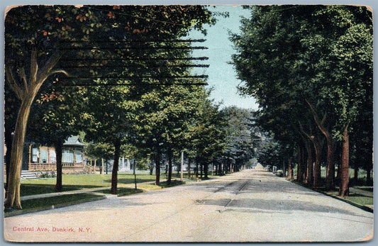DUNKIRK NY CENTRAL AVENUE 1910 ANTIQUE POSTCARD w/ CORK CANCEL