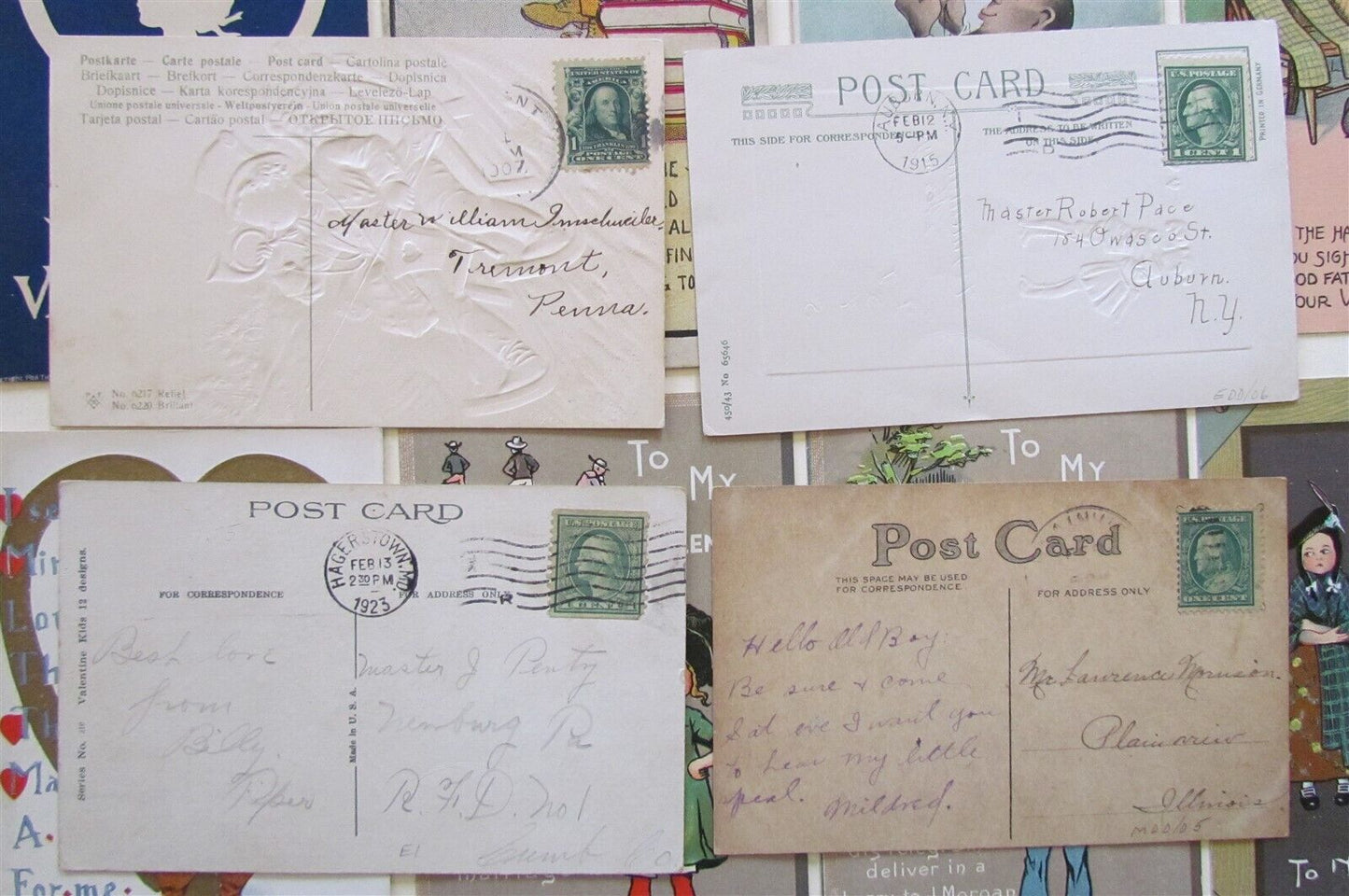 LOT of 15 VALENTINE ANTIQUE EMBOSSED POSTCARDS