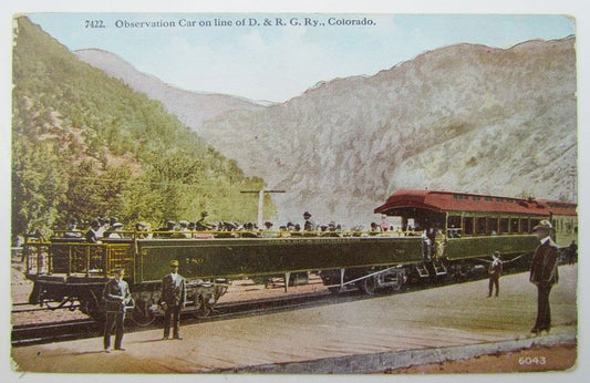 VINTAGE 1922 POSTCARD OBSERVATION CAR D. & R. G. Ry., COLORADO railroad train