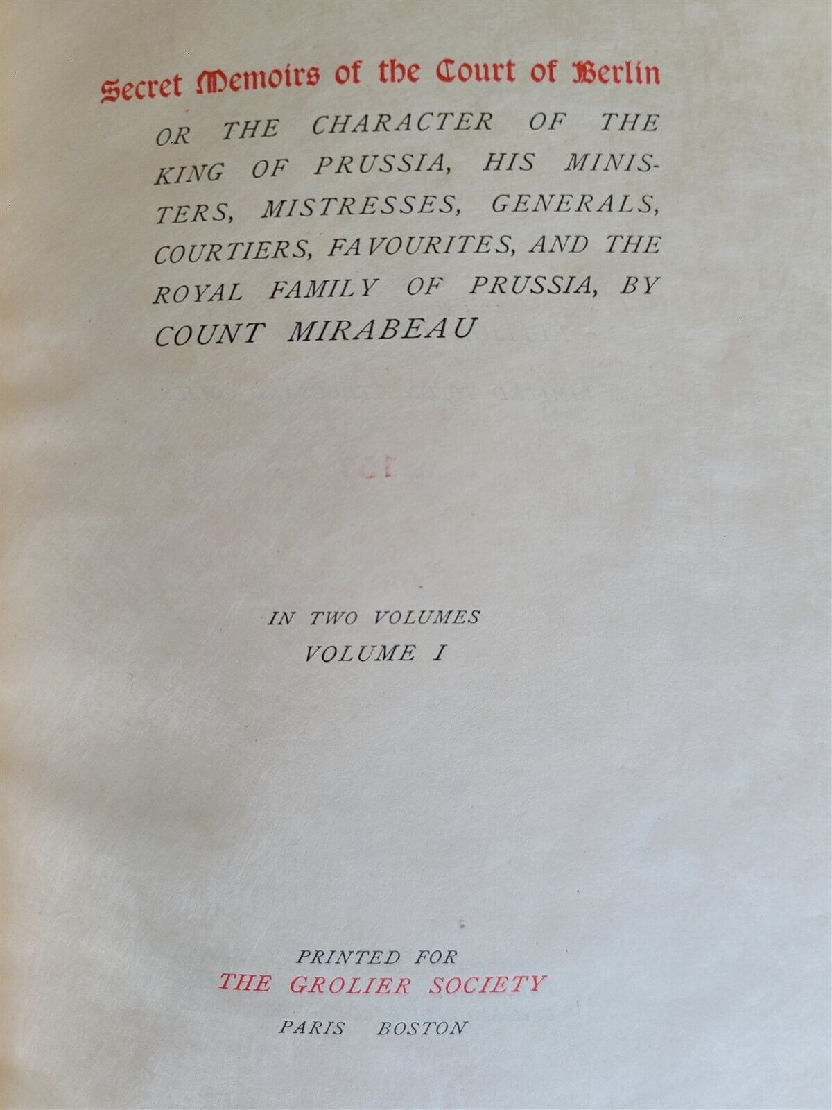 1900 COURT of BERLIN SECRET MEMOIRS 2 vols ANTIQUE LTD EDITION GROLIER SOCIETY