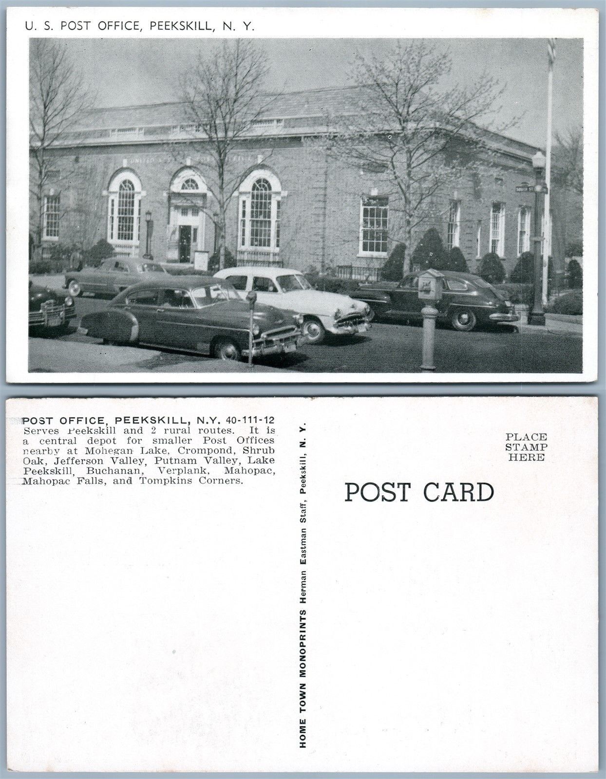 PEEKSKILL N.Y. U.S. POST OFFICE VINTAGE POSTCARD