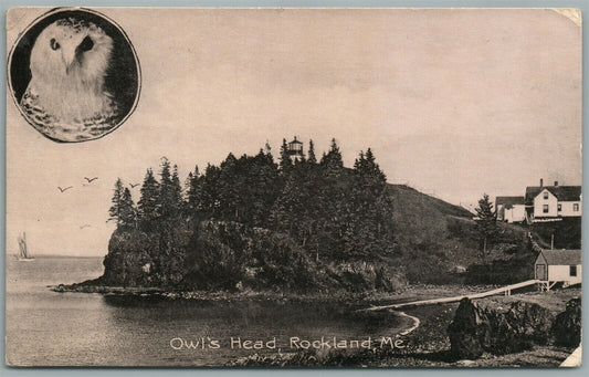 ROCKLAND ME OWL'S HEAD LIGHT HOUSE ANTIQUE POSTCARD