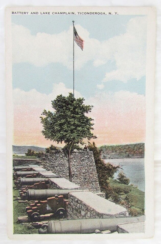 BATTERY & LAKE CHAMPLAIN TICONDEROGA N.Y.  ANTIQUE UNUSED POSTCARD