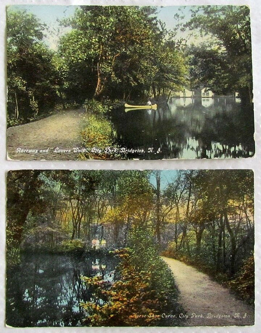 LOT OF 2 CITY PARK BRIDGETON N.J. 1911-12 ANTIQUE POSTCARDS
