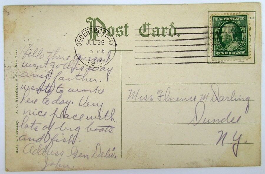 ANTIQUE 1910 POSTCARD - WATERWORKS STATION OGDENSBURG N.Y.