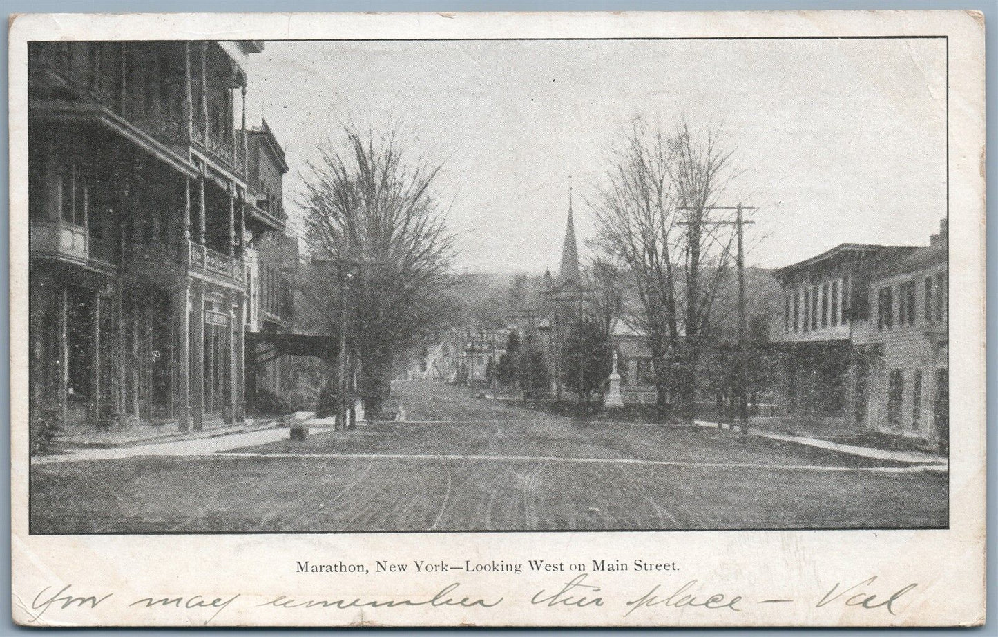 MARATHON NY MAIN STREET 1907 UNDIVIED ANTIQUE POSTCARD
