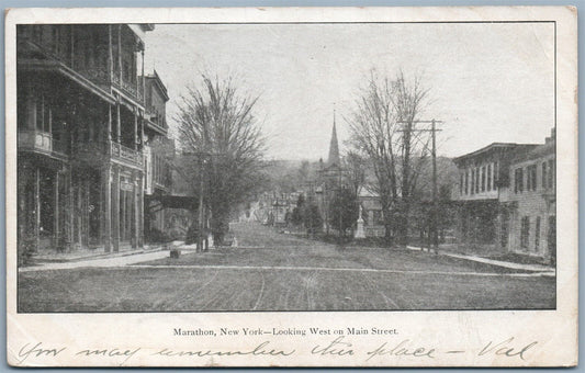 MARATHON NY MAIN STREET 1907 UNDIVIED ANTIQUE POSTCARD
