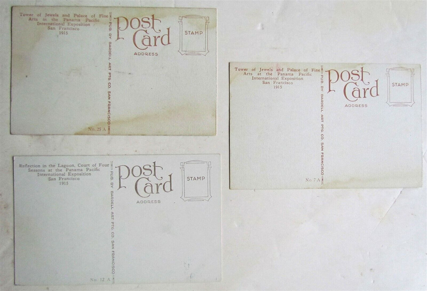 LOT of 3 ANTIQUE PANAMA PACIFIC INT'L EXPOSITION 1915 POSTCARDS