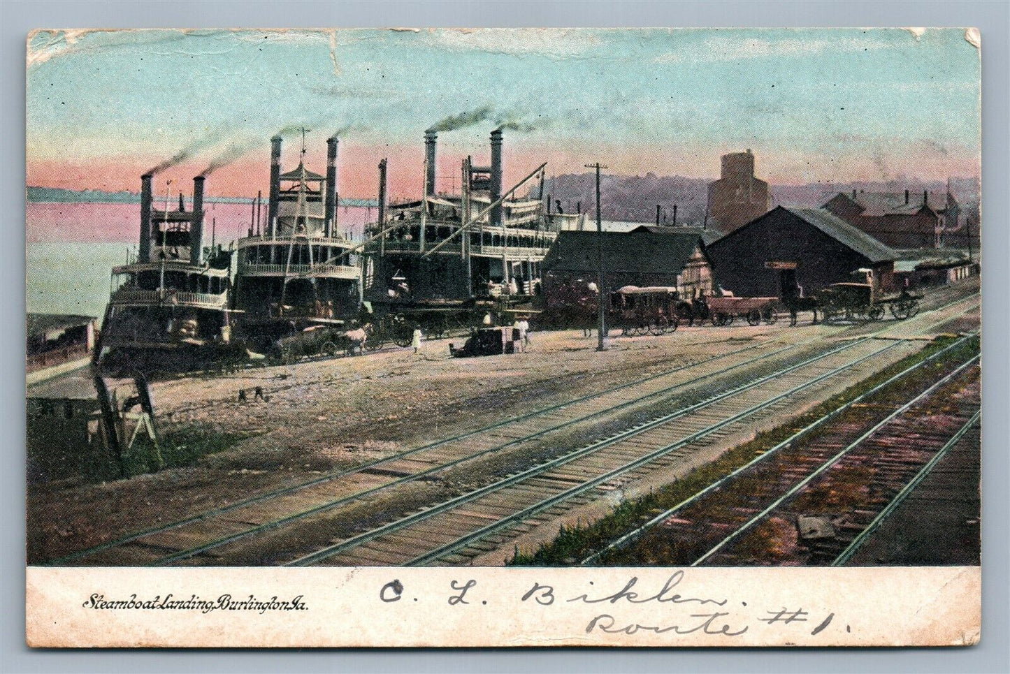 BURLINGTON IA STEAMBOAT LANDING ANTIQUE POSTCARD