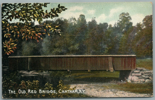 CHATHAM NY OLD RED BRIDGE ANTIQUE POSTCARD