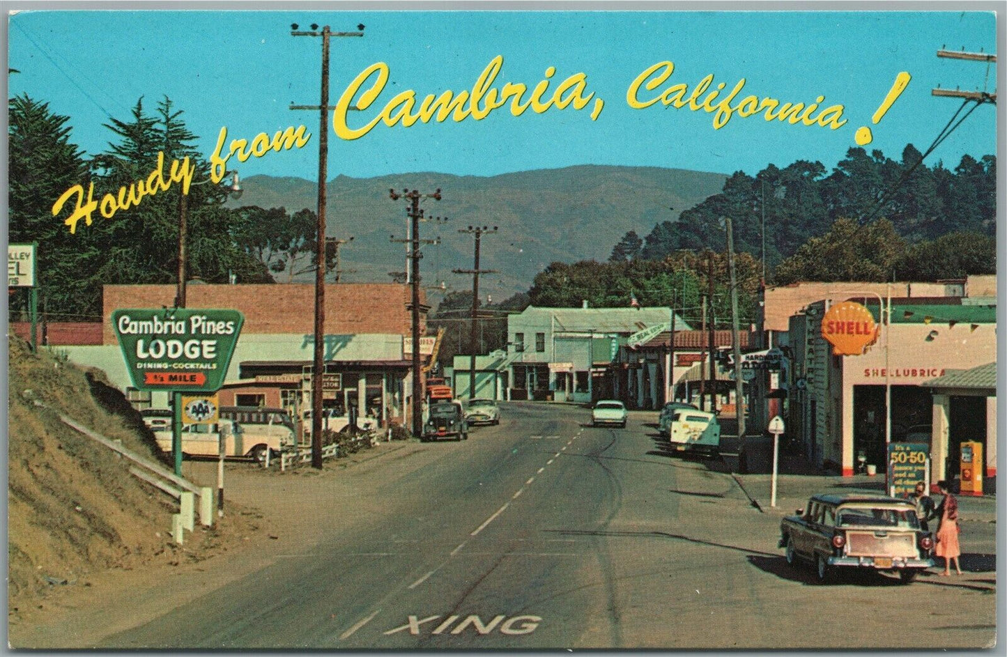 CAMBRIA CA SHELL GAS STATION VINTAGE POSTCARD