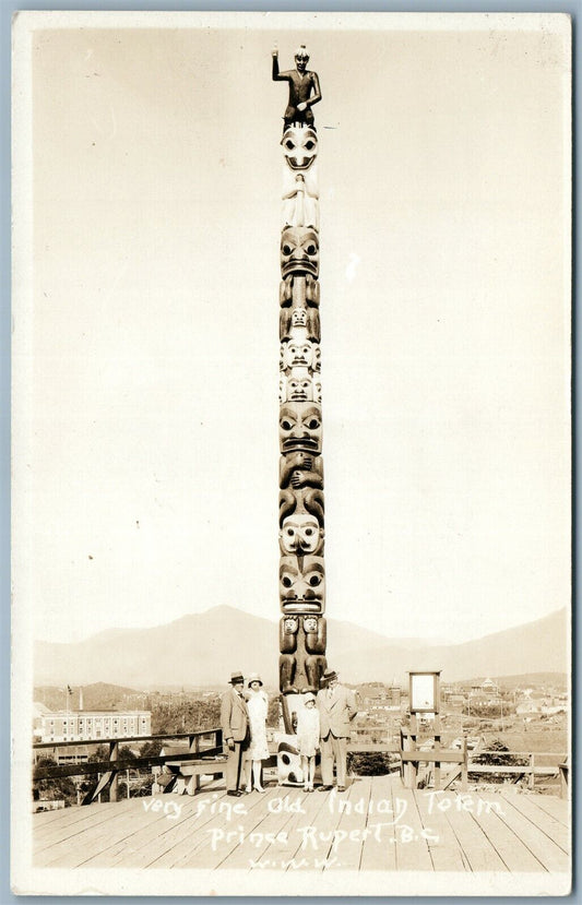 INDIAN TOTEM PRINCE RUPERT B.C. CANADA VINTAGE REAL PHOTO POSTCARD RPPC